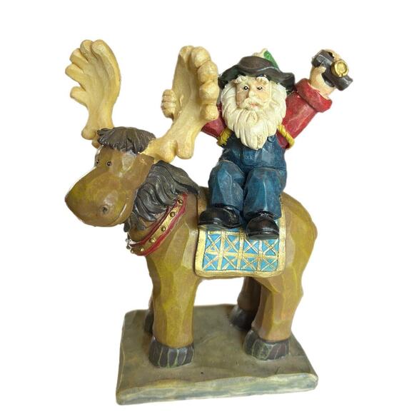 Anthropomorphic Christmas Moose Resin Sculpture Prospector W/ Fish Unsigned EUC - Picture 1 of 7